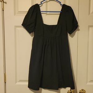 Wild Fable Women's Puff Sleeve Square Neck Smock Back Black Mini Dress